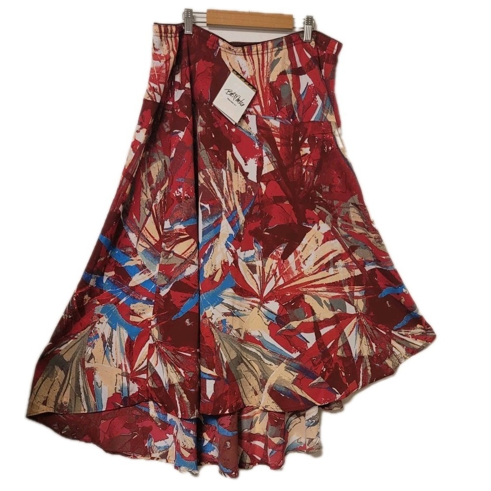 Vintage Bob Mackie Floral Skirt Wearable‎ Art Green Blue Flowy XL